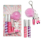 IBI Makeup keychain lip gloss set with bow clip, portable for kids' touch-ups