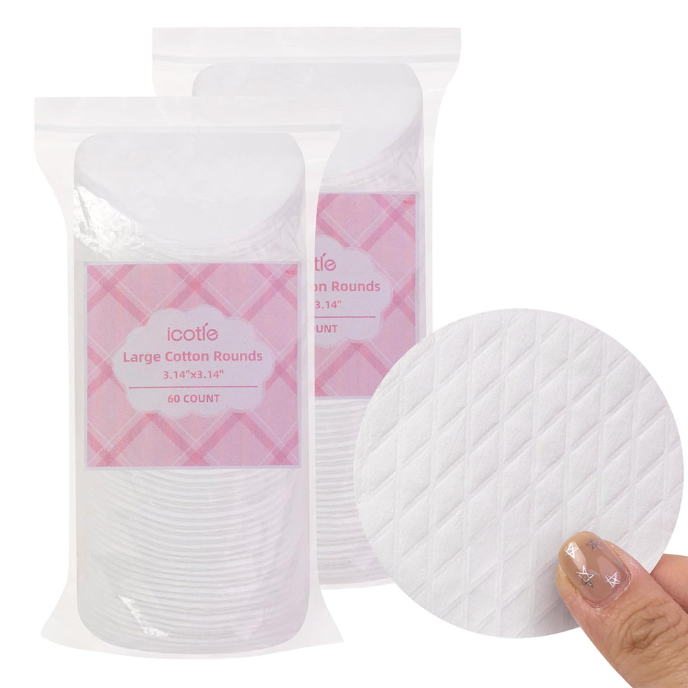 ICOTLE Extra Large Cotton Rounds pack front for easy makeup removal