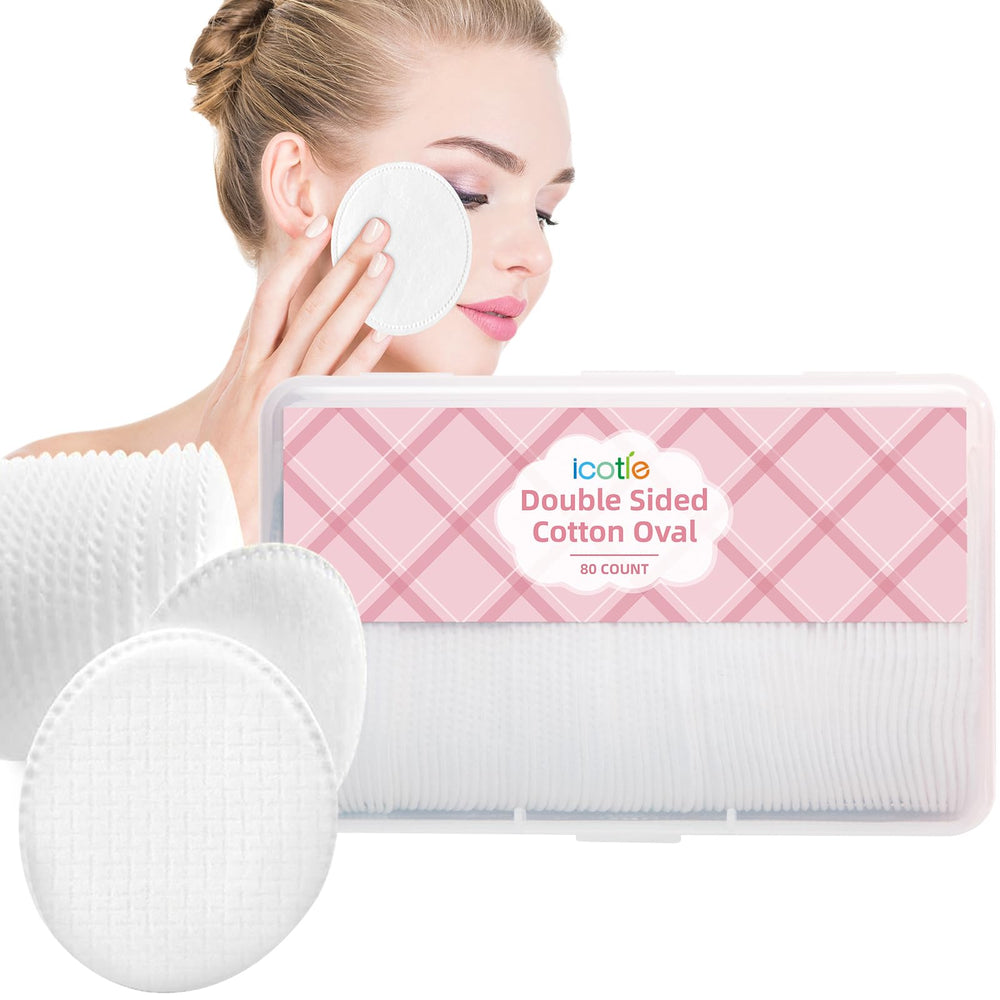 ICOTLE large oval cotton pads pack view for easy makeup removal