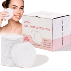 ICOTLE oval cotton pads packaging with two resealable bags for on-the-go care