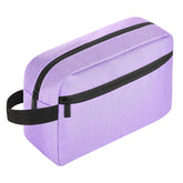Icramsy travel toiletry bag in purple, front view, neatly organized on the go