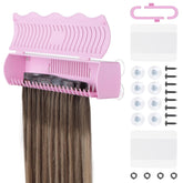 IDN Beauty Hair Extension Holder Stand in rose, front view ready for styling.