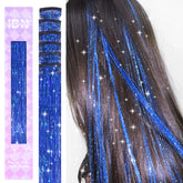 IDN Beauty hair tinsel clip-in treasure blue sparkles for dazzling long-haired looks.