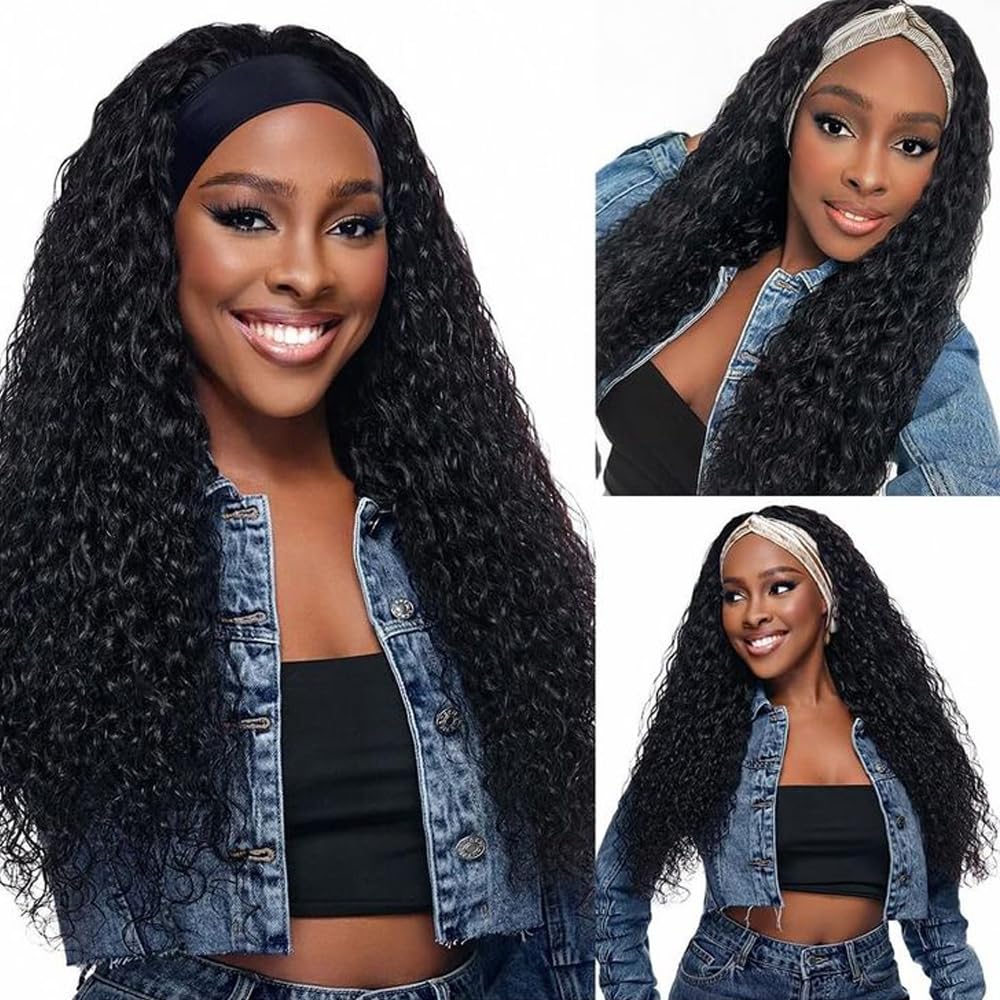 iesste headband wig deep wave 20-inch showing natural movement for daily styling
