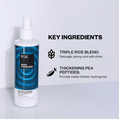 IGK Body Language Rice Water Mist triple rice blend detangles and adds shine.