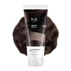 IGK Brown Bella color-depositing mask jar closeup for a rich color refresh.