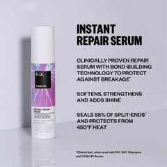 IGK Cash In Instant Repair Serum pump dispenses for quick, at-home use.