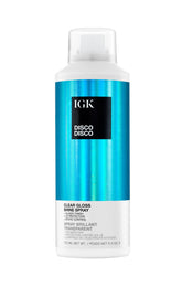 IGK Disco Disco clear gloss finishing spray delivers a glassy shine with lightweight feel