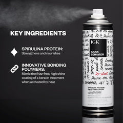 IGK Good Behavior spray mist applied to damp hair for even distribution