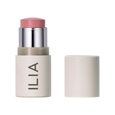 ILIA Multi-Stick Tenderly swatch shows soft pink glow on skin