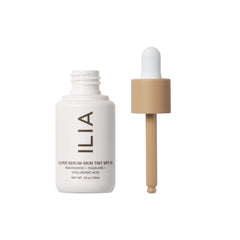 ILIA Super Serum Skin Tint swatch on hand shows sheer to buildable glow.
