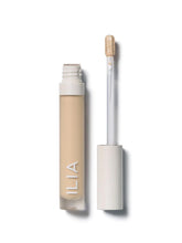 ILIA True Skin Serum Concealer packaging close-up highlighting vegan, cruelty-free branding.