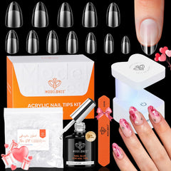 Modelones Kit de Uñas Gel en Forma de Almendra Corta – Pegamento 9-en-1 y Lámpara UV Portátil, 216 Piezas