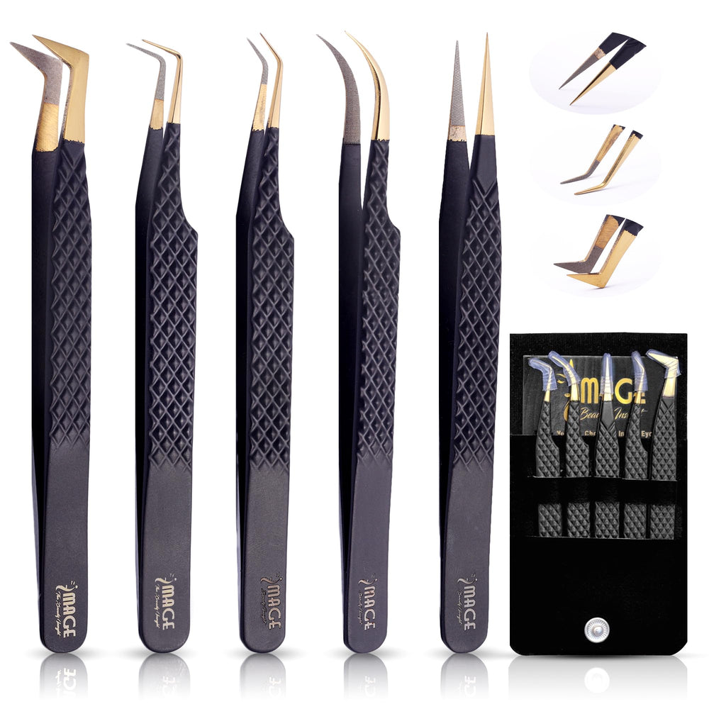 Image Beauty Insight titanium-coated 90-degree lash tweezers for precise placement.