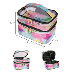 imerelez Tie-Dye Cosmetic Bag front-angled showcases durable waterproof exterior for travel.