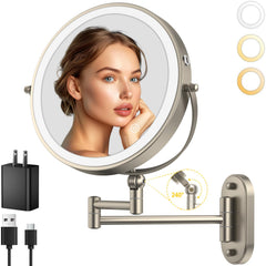 IMIKONA 9-inch wall-mounted mirror with LED light for precise makeup.