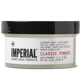 Pomada Clásica Imperial Barber: botella visible y fijación duradera para estilo estable.