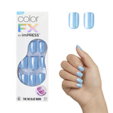 imPRESS Color FX Meta azul corto squoval uñas, acabado cromado de alto brillo