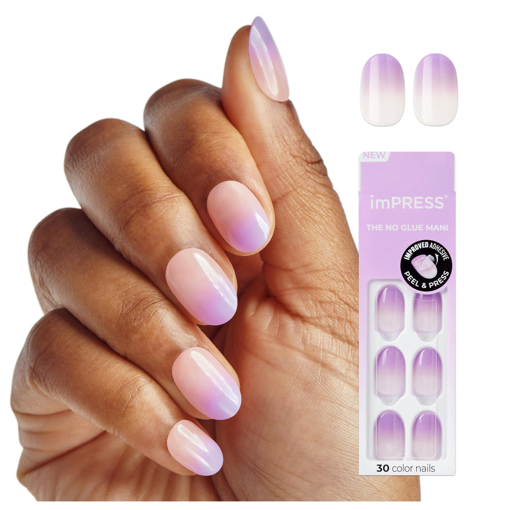 imPRESS Color Ombre Take A Chance purple short oval nails with pre-applied adhesive