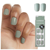 impress Going Green color press-on nails pack with glossy green finish for quick at-home manicure