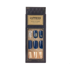 imPRESS Couture Haute glossy navy blue nails with a bold, salon-perfect finish.
