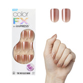 imPRESS No Glue Mani ColorFX Last Call, uña rosa corta squoval, acabado brillante