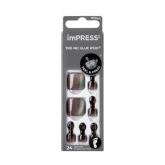 imPRESS Ride With Me no-glue pedicure kit shows easy peel-and-press application