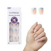 imPRESS No Glue Mani French Snooze Azul, uñas francesas cortas con acabado gel natural.