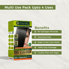 INDUS VALLEY Damage-Free Gel Hair Color ammonia-free formula minimizes harsh fumes.