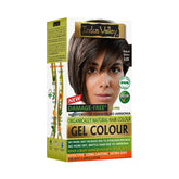 INDUS VALLEY damage-free gel hair color packaging highlights vegan, ammonia-free formula.