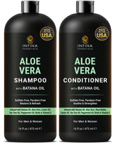 INFINA ESSENTIALS Aloe Vera Shampoo bottle demonstrates lightweight hydration for a refreshed scalp