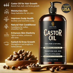INFINA ESSENTIALS hair-growth castor oil nourishes scalp and promotes shine