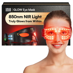 INIA red light eye mask targeting the under-eye area for rejuvenation.