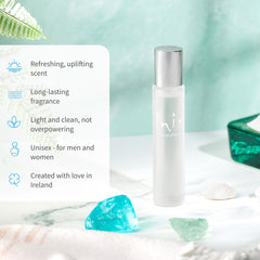 Inis the Energy of the Sea cologne bottle texture pebble, premium coastal feel.