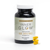 Inner Glow bottle with daily dosage capsules for consistent hair, skin, nails support.