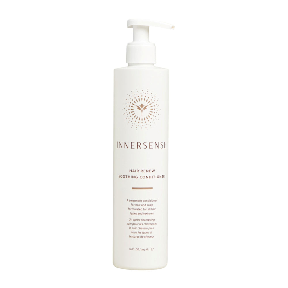 INNERSENSE Hair Renew Soothing Conditioner bottle pour, easy application and hydration for hair.