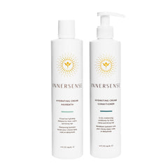 INNERSENSE Hairbath Shampoo bottle closeup highlighting hydrating formula for dry hair.