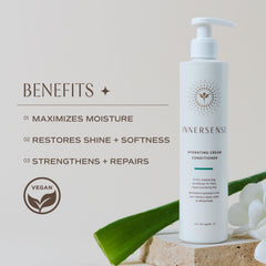 INNERSENSE conditioner with sage and vanilla scent enhances daily hair ritual.