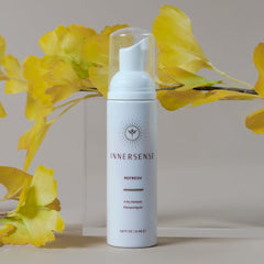 INNERSENSE Organic ingredients label highlights tapioca starch and witch hazel for oil control
