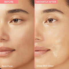 Vanity display with cherry blossoms evokes a skincare ritual for refreshed, glowing skin