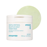 innisfree Daily Gentle Retinol Salicylic Toner Pads packaging shows eco-friendly design for daily calm.