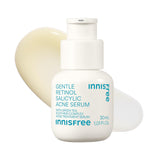 Innisfree Gentle Retinol Salicylic Acne Serum bottle close-up highlighting soothing, acne-targeting formula.