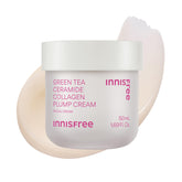 innisfree Green Tea Ceramide Collagen Plump Cream bottle front showing product packaging and branding for hydration support