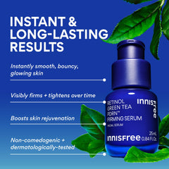 Innisfree Green Tea Retinol PDRN Serum label closeup communicates vegan formula.