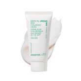 Innisfree Jumbo Green Tea Seed Cream tube closeup highlights rich hydration and barrier support.