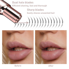 INNOBEAUT compact face shaver in rose gold, in hand for on-the-go touch-ups.