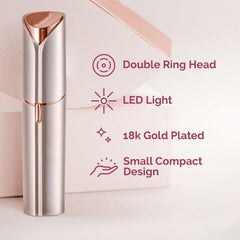 INNOBEAUT facial hair remover in rose gold, side view, gentle glide for precise shaping.