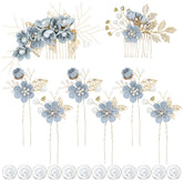 inSowni peineta lateral con flores azul polvoriento, complemento perfecto para novia