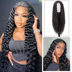 INSTASTYLE middle-part simulated scalp wig with soft lace base for realism.