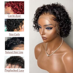 INSTASTYLE natural black curly pixie wig highlighting soft, bouncy curls.